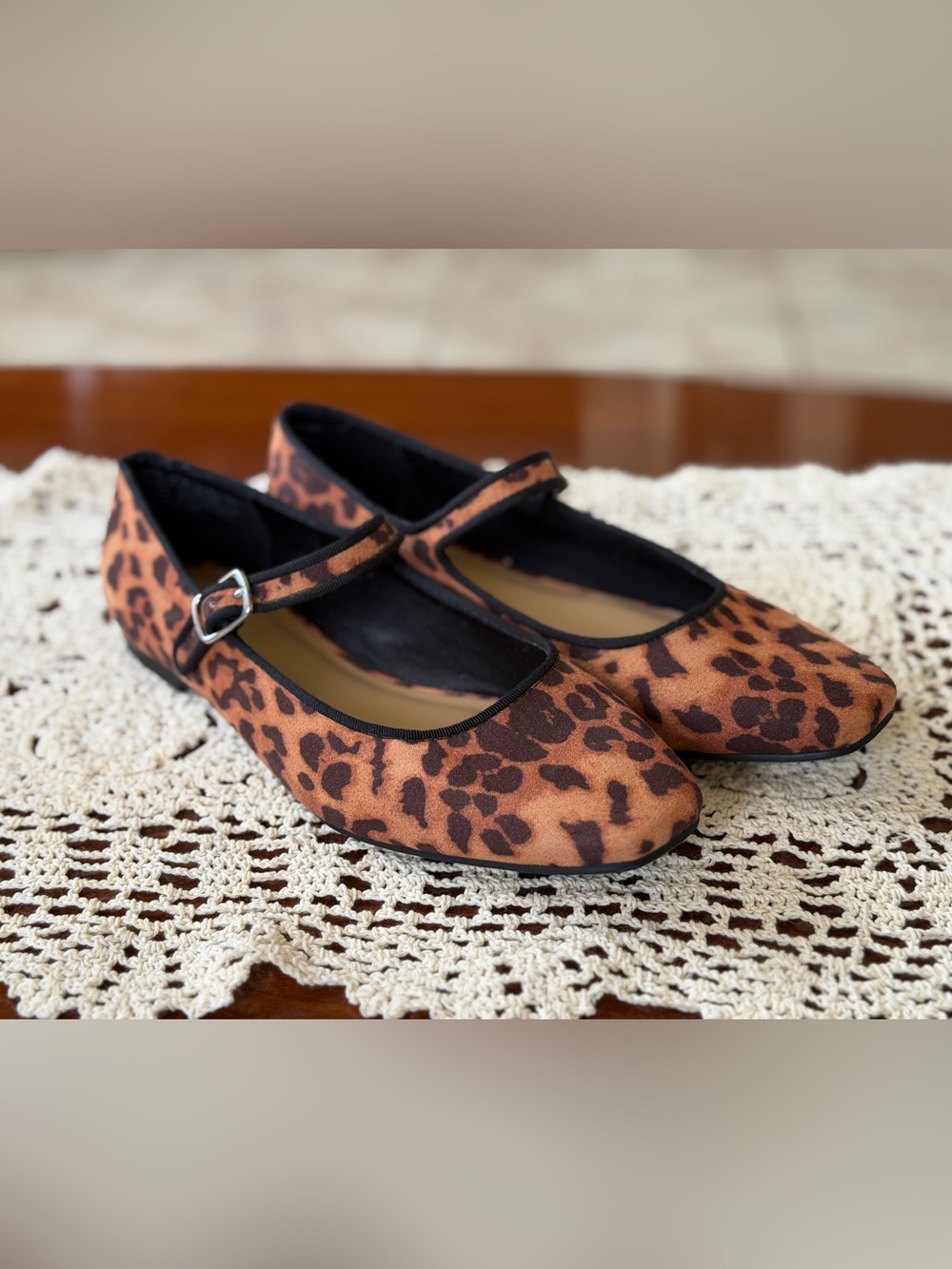 Time and Tru Leopard Print Mary Jane Flats - Brown/Black